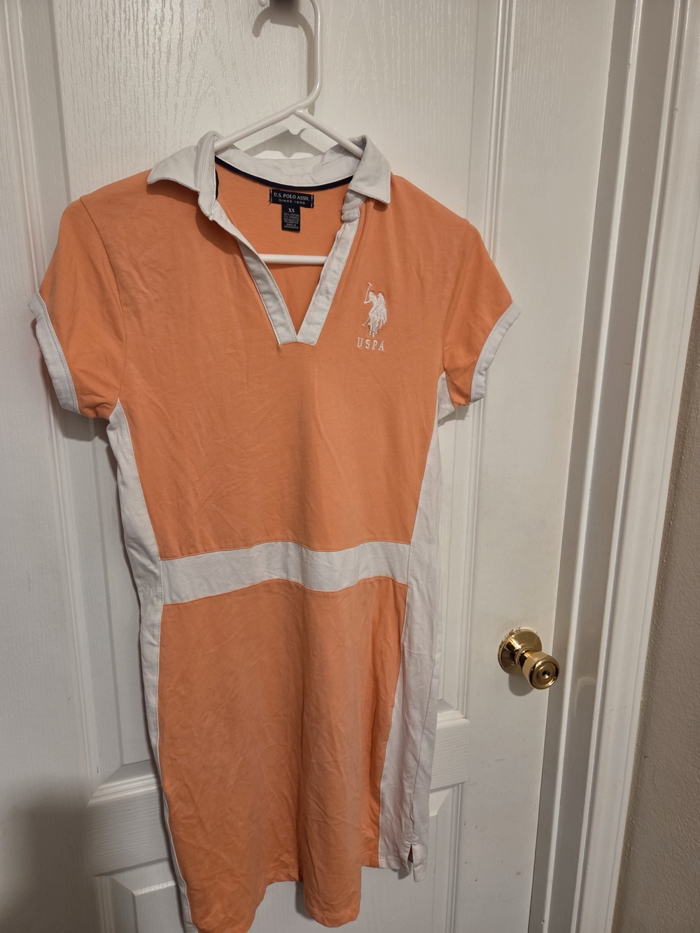 U.S. Polo Assn. Peach-Orange Polo Shirt Dress with White Trim